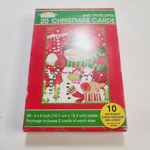 Christmas House 20 Christmas Cards and Envelopes Snowman Reindeer - Picture 1 of 8